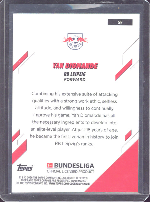 2025-26 Topps Chrome Bundesliga Yan Diomande RC Aqua Diamond Refractor /199 #59