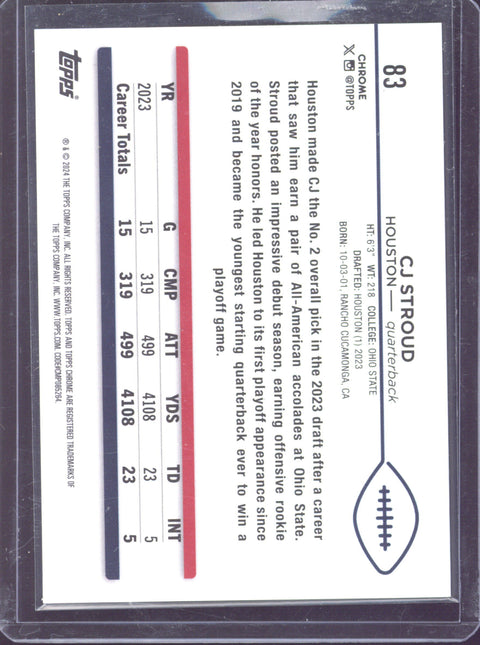 2024 Topps Chrome Football CJ Stroud Red Refractor /5 #83