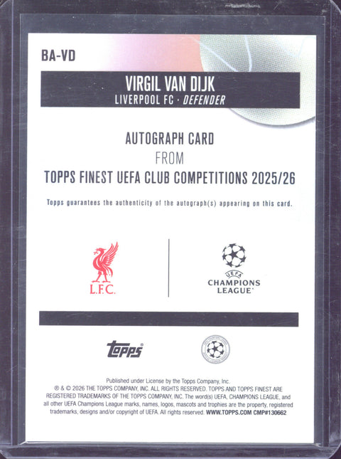 2025-26 Topps Finest UCC Virgil van Dijk Autograph /25 #BA-VD