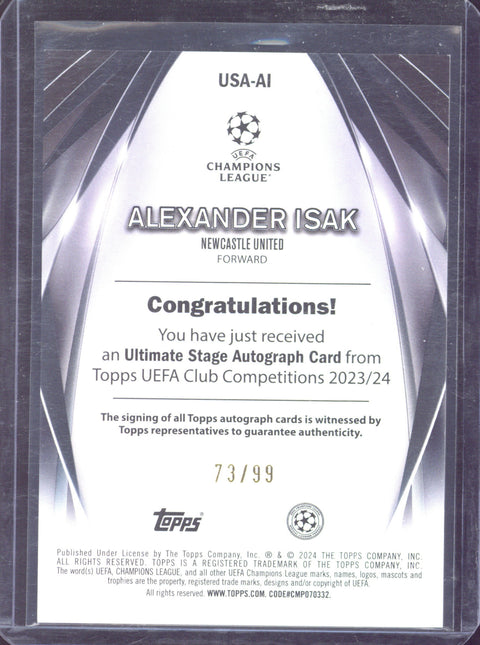2023-24 Topps UCC Alexander Isak Ultimate Stage Autograph /99 #USA-AI