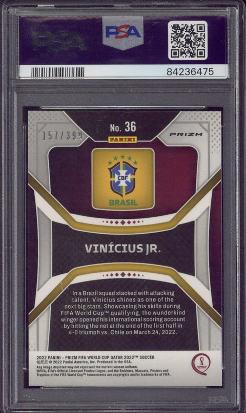 2022 Panini Prizm World Cup Qatar Vinicius Jr. Red Prizm /399 #36 PSA 10