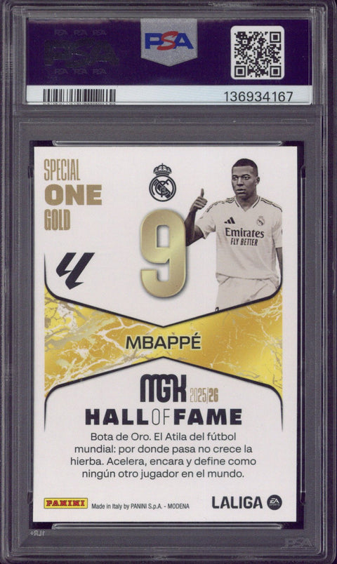 2025-26 Panini Megacracks Liga Kylian Mbappe Special One Gold PSA 10