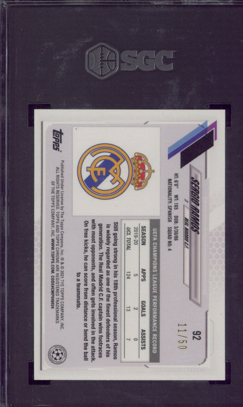 2021 Topps Chrome UCL Sergio Ramos Aoki's Neon Future Gold Refractor /50 SGC 10