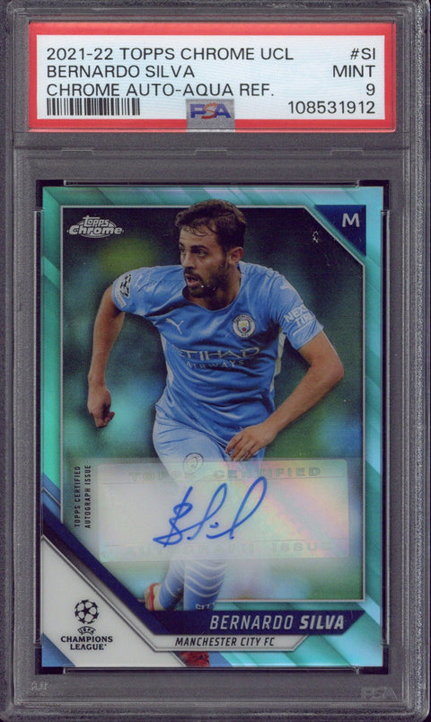 2021-22 Topps Chrome UCL Bernardo Silva Aqua Refractor Autograph /199 #SI PSA 9