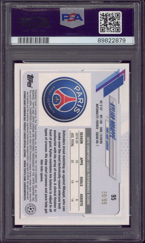 2020-21 Topps Chrome UCL Kylian Mbappe Sapphire ED-Yellow #95 PSA 9