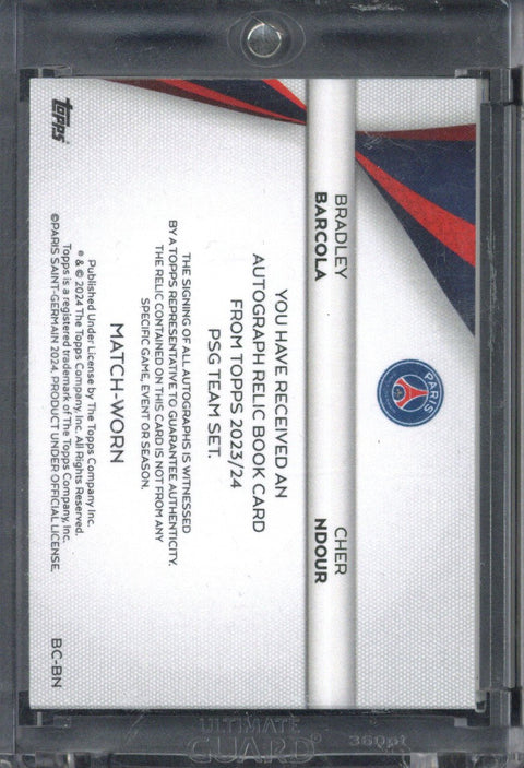 2023-24 Topps PSG Team Set Bradley Barcola / Cher Ndour Autograph Relic Booklet /25 #BC-BN