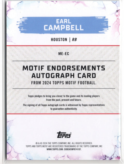 2024 Topps Motif Football Earl Campbell Endorsements Autograph /15 #ME-EC