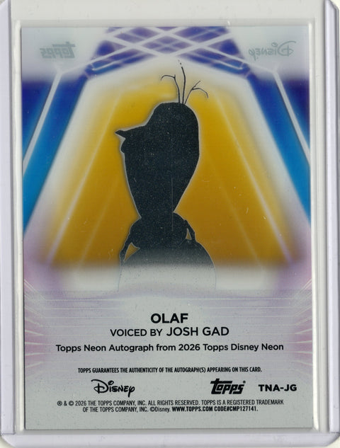 2026 Topps Disney Neon Olaf Voiced By Josh Gad Autograph /50 #TNA-JG
