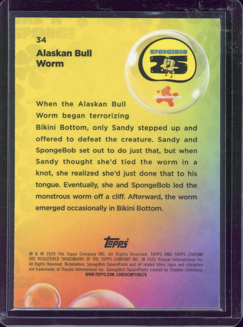 2025 Topps Chrome Spongebob Alaskan Bull Worm Aqua Wave /199 #34
