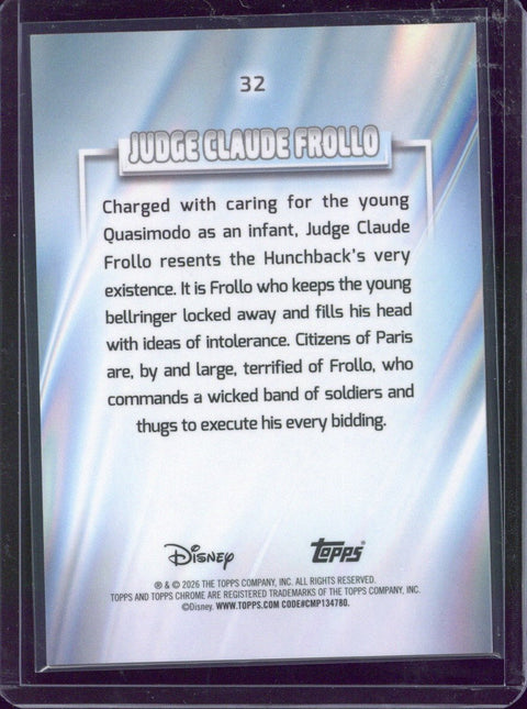 2026 Topps Chrome Disney Judge Claude Frollo Mickey Mouse Red & Black Refractor /28 #32