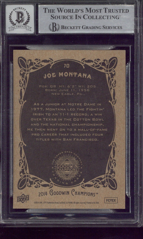 2014 Upper Deck Goodwin Champions Joe Montana Authenthic Autograph #70 BGS Autograph 10