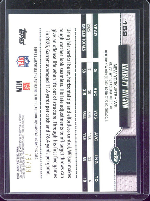 2026 Topps Football Garrett Wilson Green Foil Autograph /99 #159