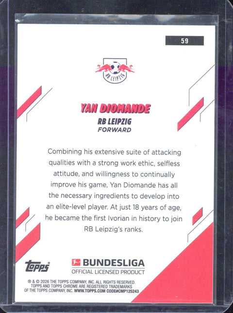 2025-26 Topps Chrome Bundesliga Yan Diomande Blue Mini Diamonds Refractor /150 #59