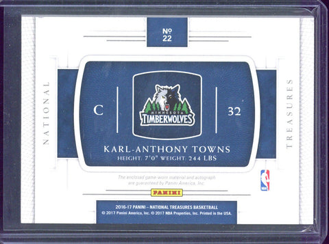 2016-17 Panini National Treasures Basketball Karl-Anthony Towns Autograph Patch /15 #22