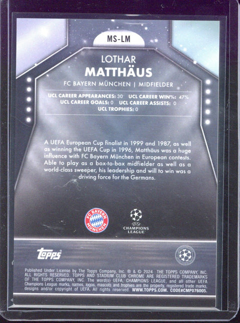 2023-24 Topps Stadium Club Chrome Lothar Matthäus Main Stage Superfractor 1/1 #MS-LM