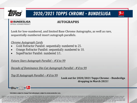 2020/21 Topps Chrome Bundesliga Soccer Hobby