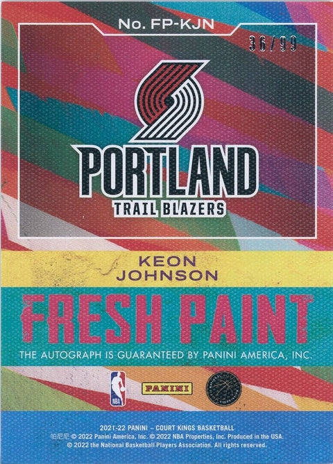 2021/22 Panini Basketball Court Kings #fp-kjn Keon Johnson 39/99  Auto Card